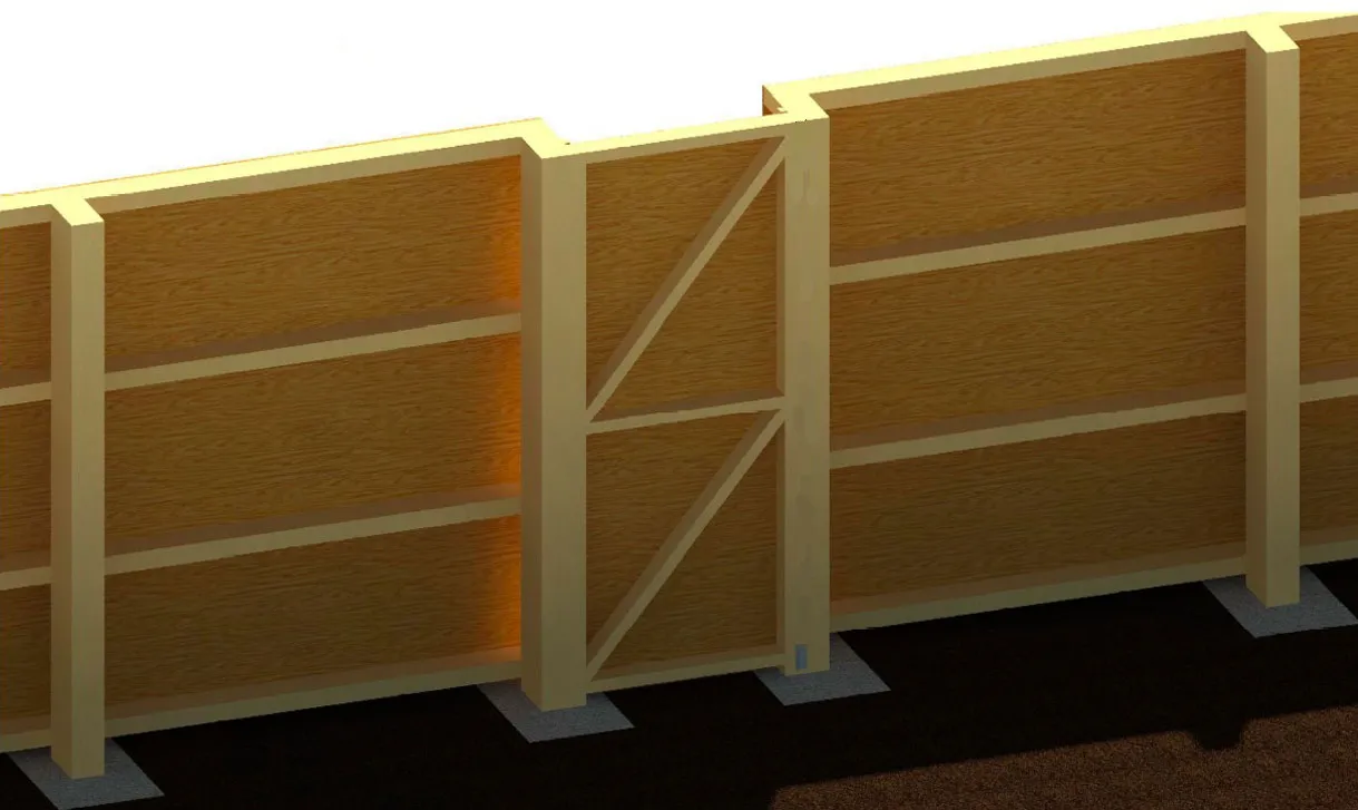 3D design of timber pedestrian gate and hoarding, Ascot, London